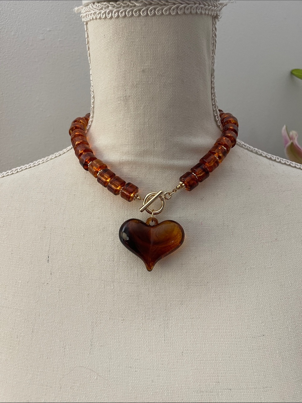 Faux Amber Acrylic Heart Necklace